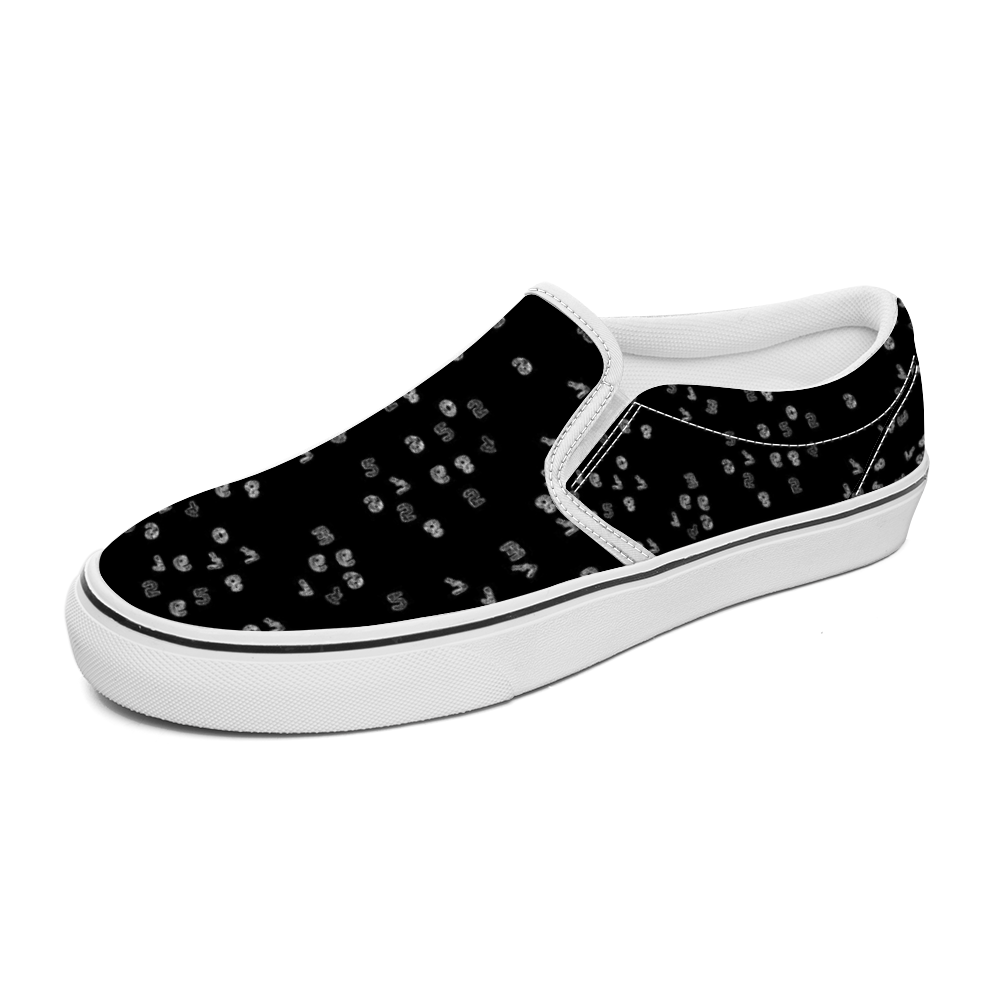 Black Numbers Unisex Slip On Canvas Shoes