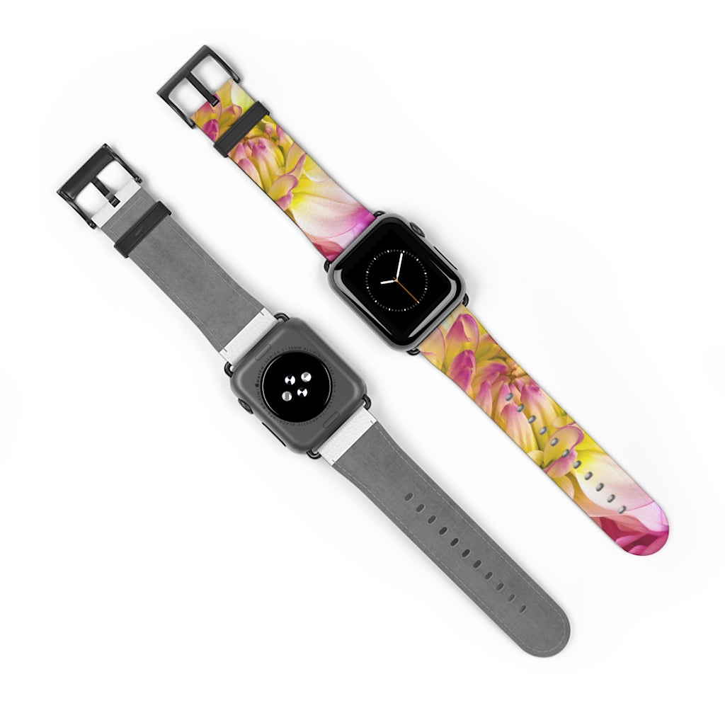 Pink Dahlia Apple iWatch Strap Vegan Leather