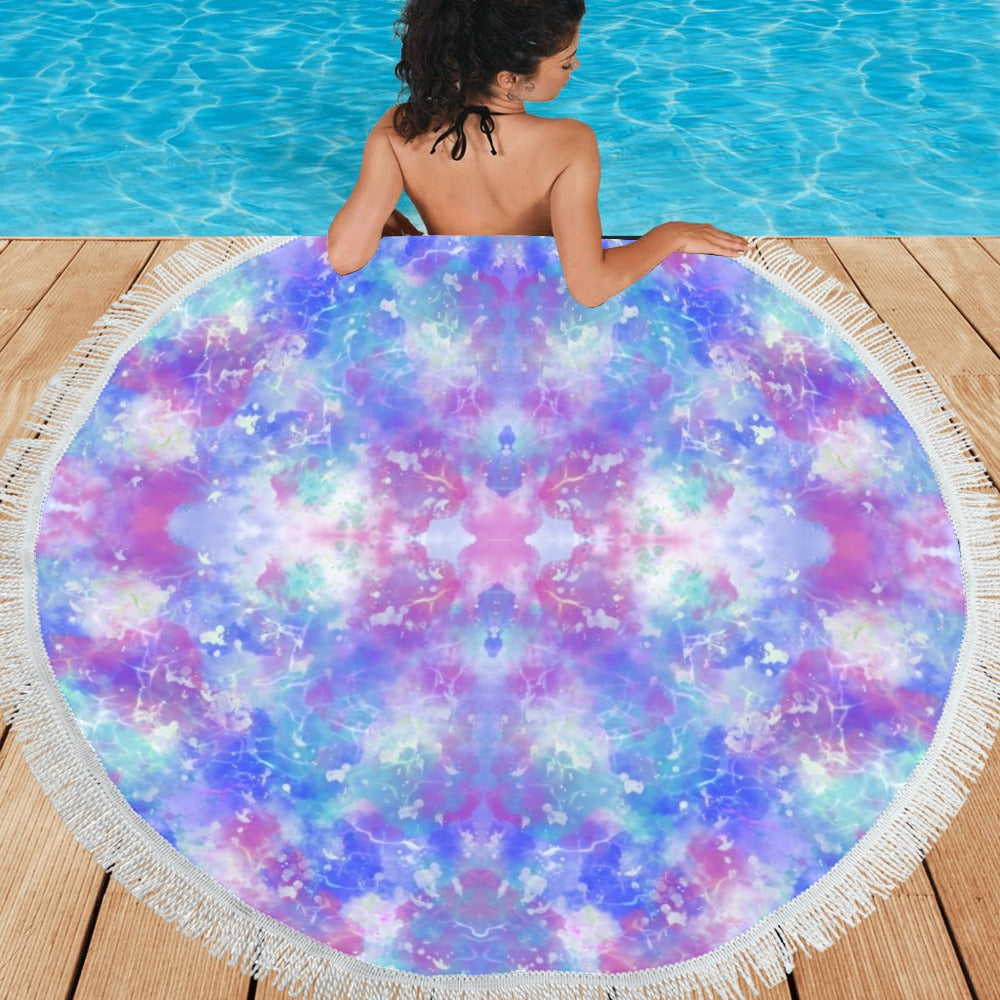 Blue Pink Aqua Circular Beach Shawl / Blanket (FWS)