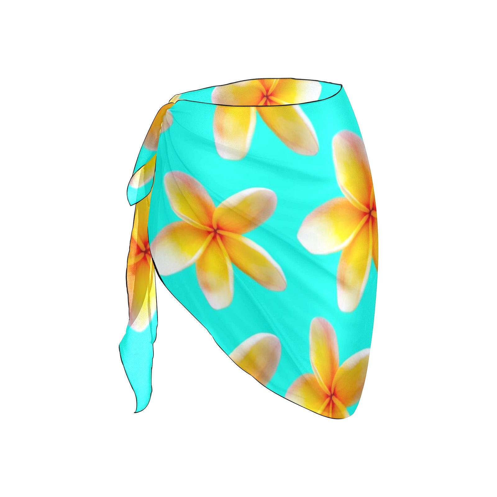 Yellow Frangipanis Aqua Chiffon Sarong Wrap (FWS)