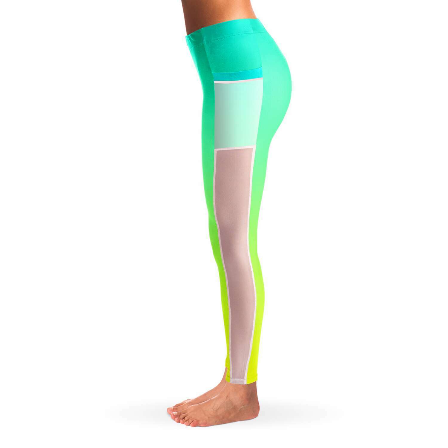 Ombre Aqua Yellow Mesh Panel Side Pockets Leggings (FWS)