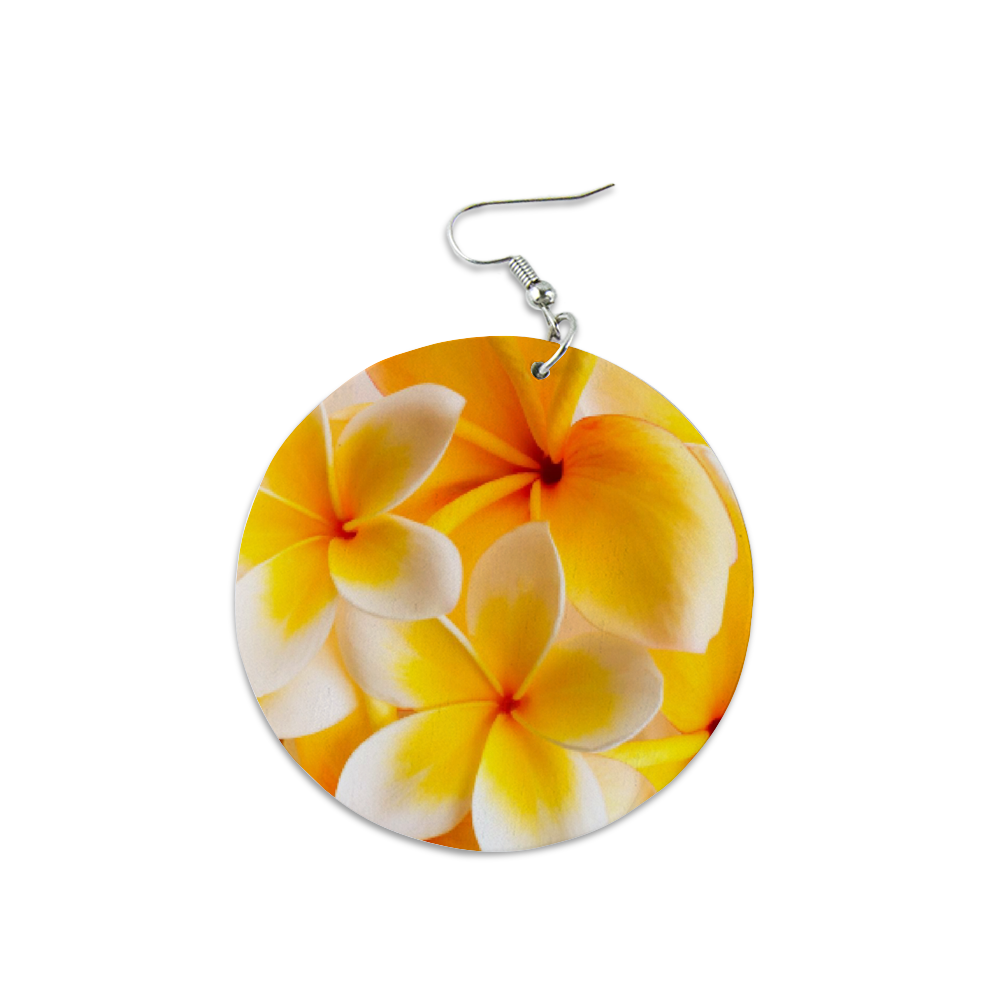 Fresh Yellow Frangipanis Round Wooden Earrings (FWS)