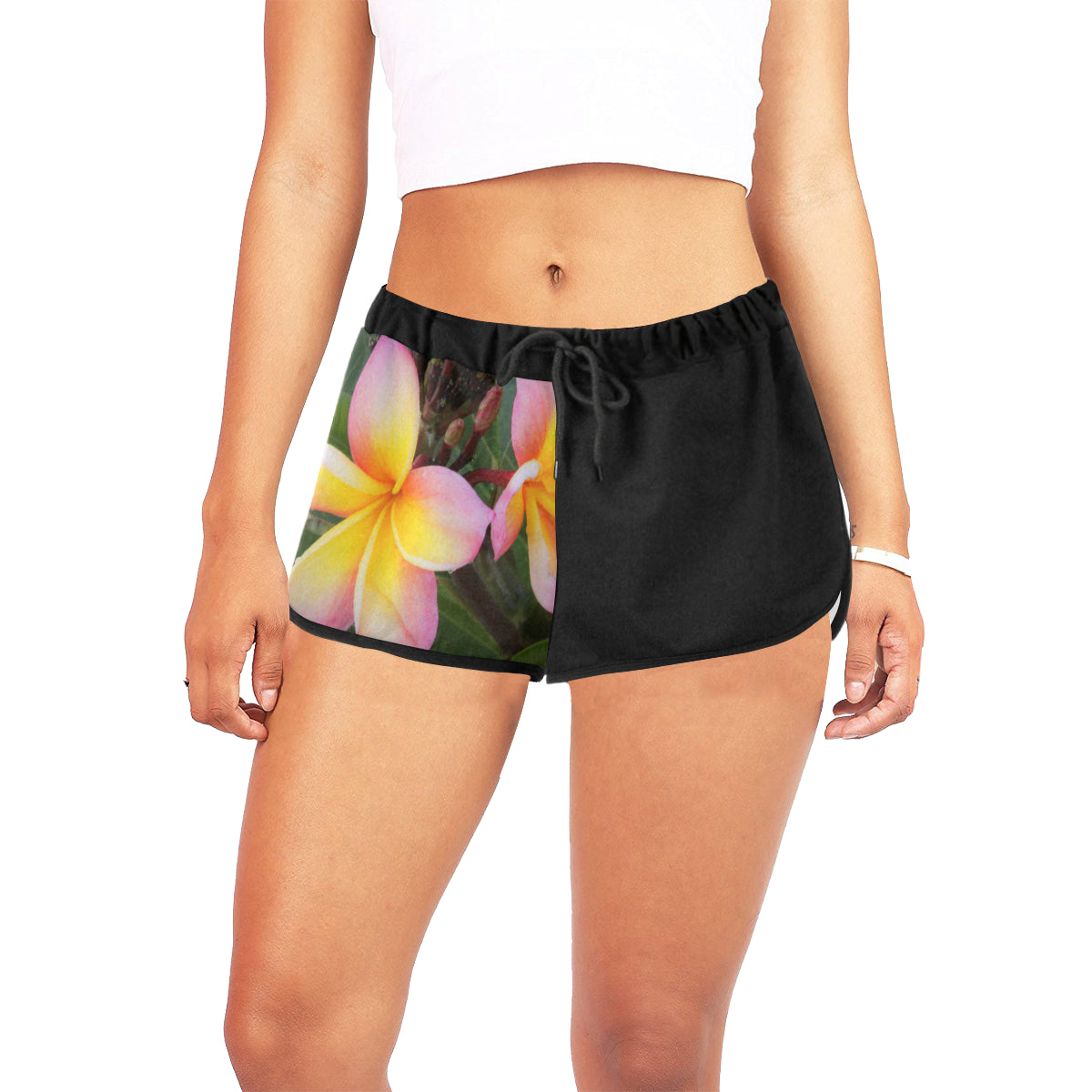 Tri Colour Frangipani 02 Drawstring Shorts