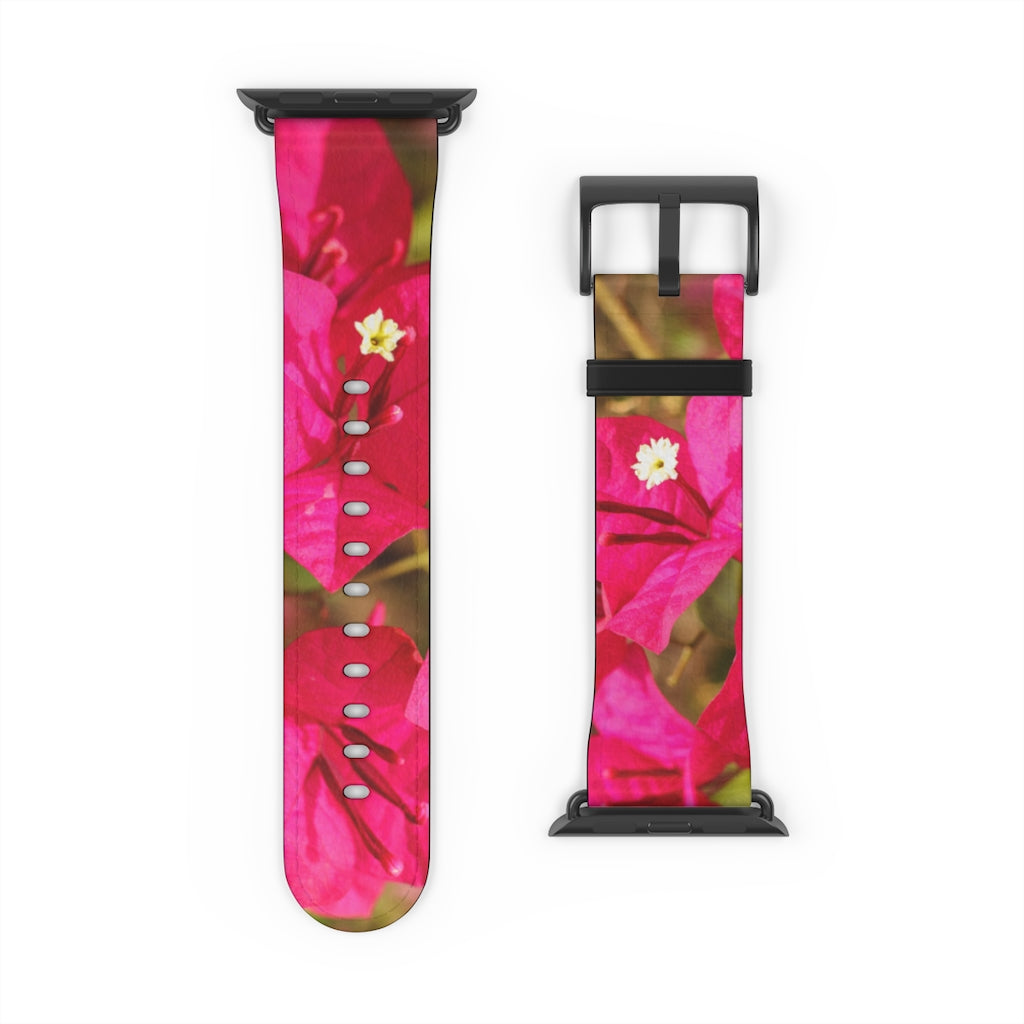 Crimson Bougainvillea Apple iWatch Strap Vegan Leather