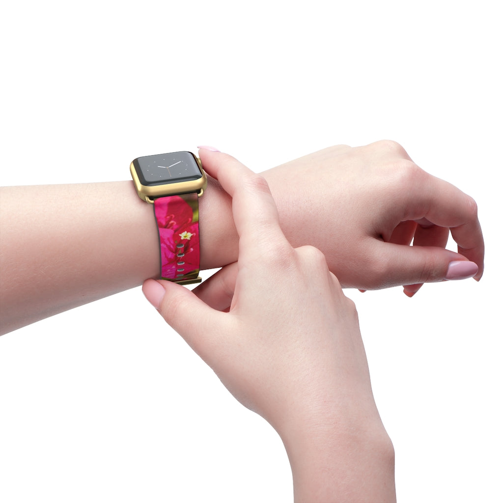 Crimson Bougainvillea Apple iWatch Strap Vegan Leather