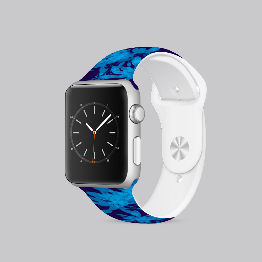 Blue on Blue Leaves Apple Smartwatch Band TPU Rubber