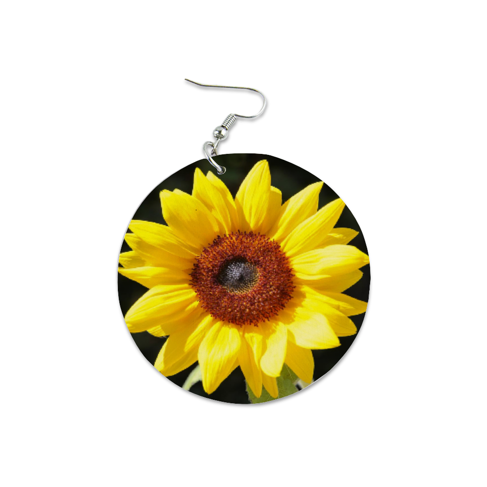 New Sunflower Round Wooden Earrings (FWS)