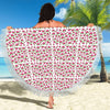 Graphic Pink Hibiscus White Circular Beach Shawl / Blanket (FWS)