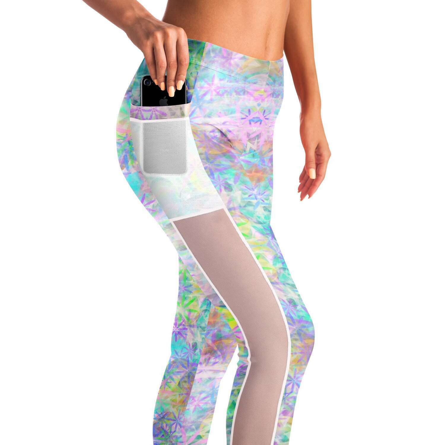 Pastel Jungle Mesh Panel Side Pockets Leggings (FWS)