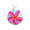 Pink Frangipani Round Wooden Earrings (FWS)