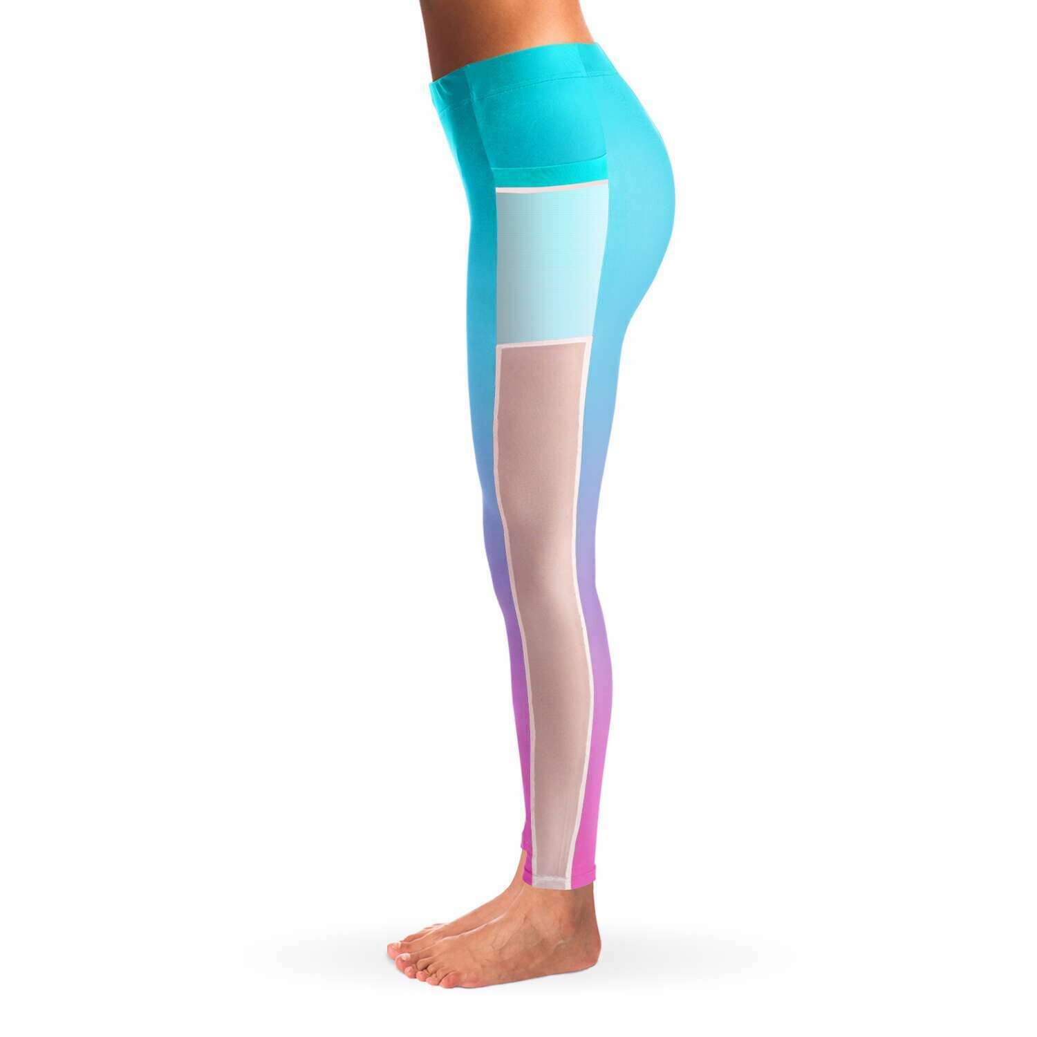 Ombre Aqua Pink Mesh Panel Side Pockets Leggings (FWS)