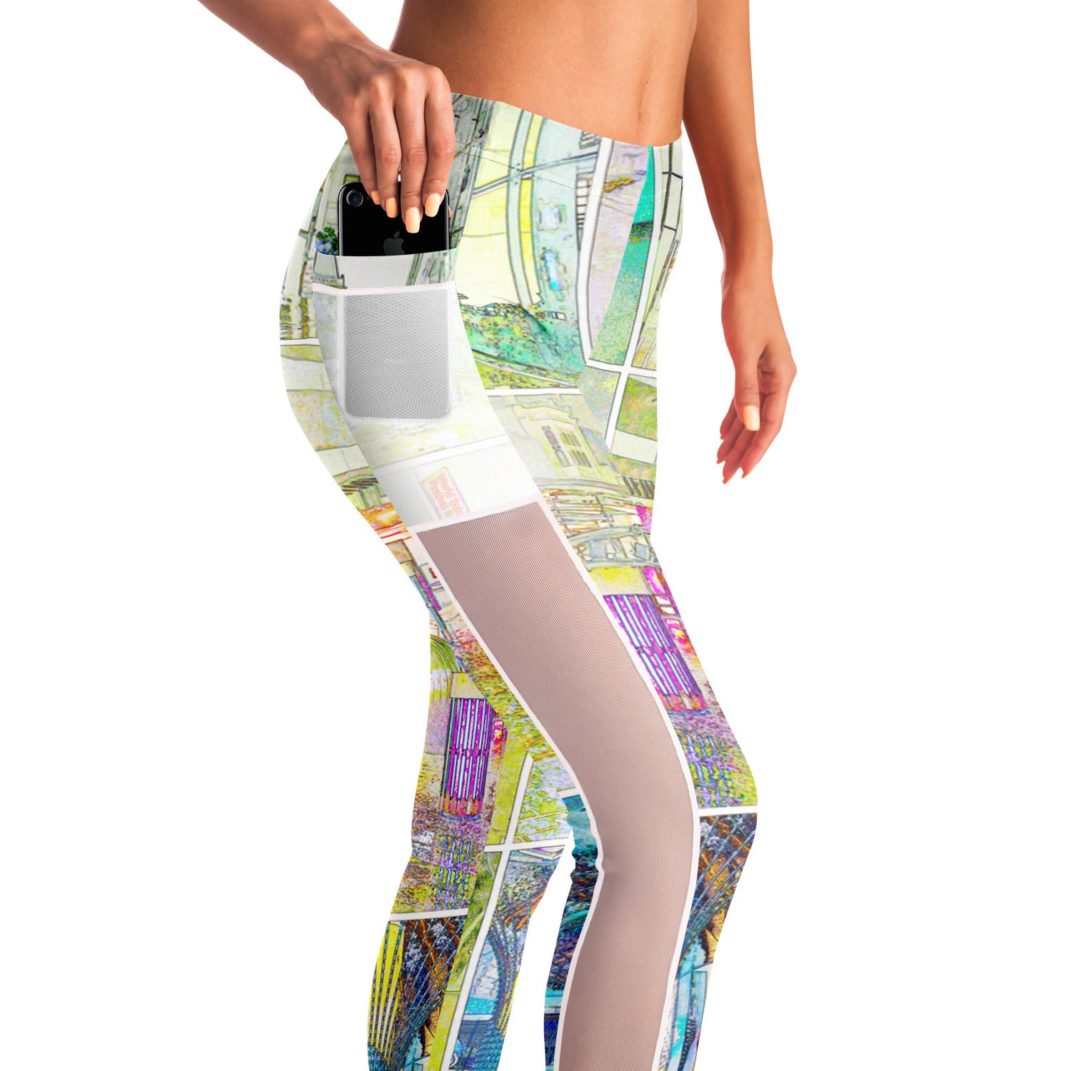 City Watercolour Mesh Panel Side Pockets Leggings (FWS)