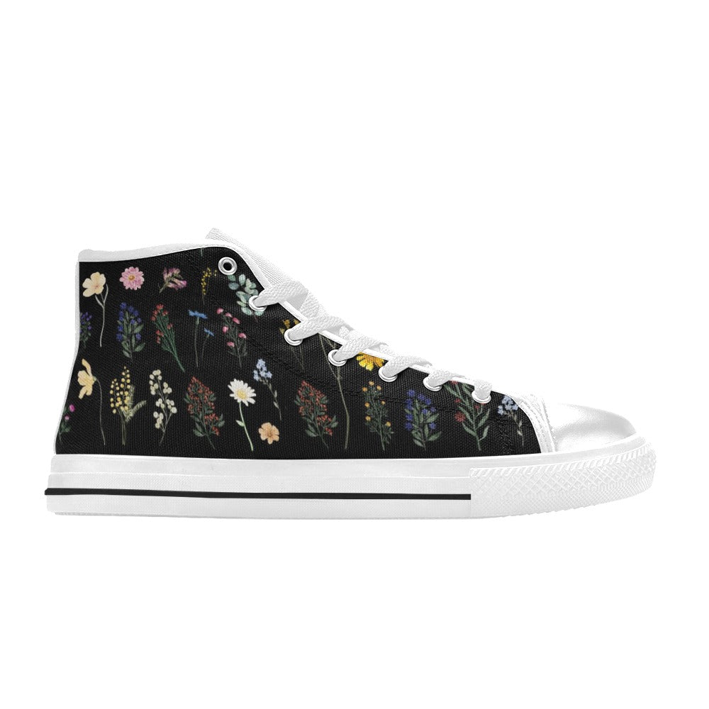 Wildflowers Black High Top Women's Shoes