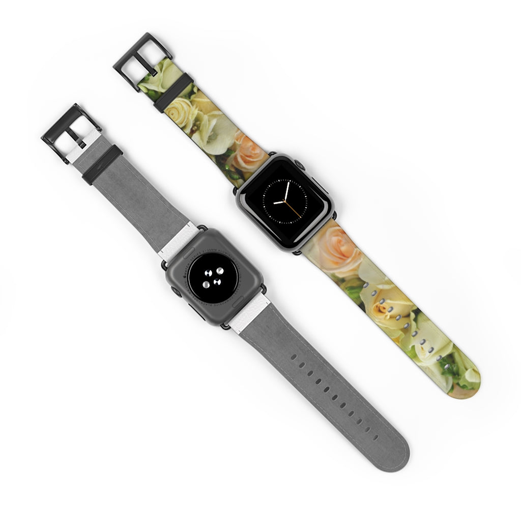 Cream Roses Apple iWatch Replacement Strap Vegan Leather (FWS)