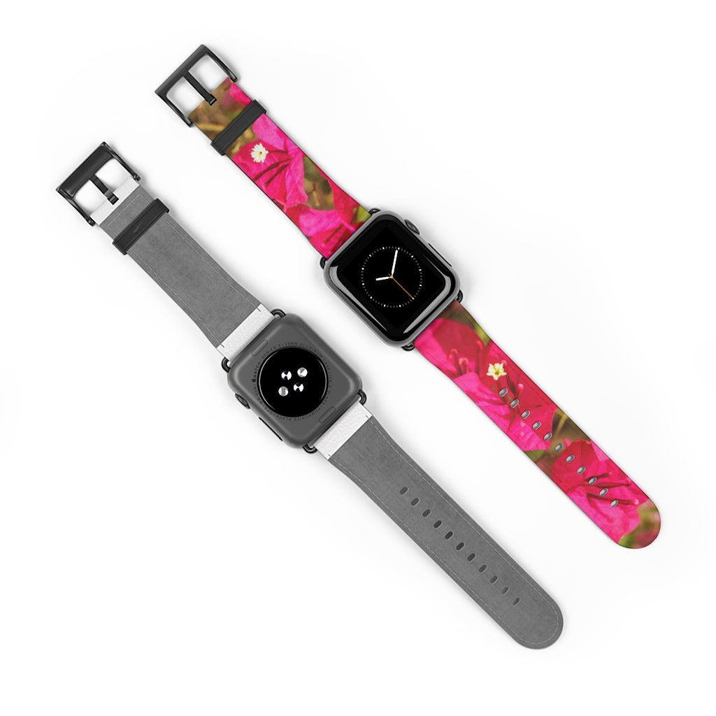 Crimson Bougainvillea Apple iWatch Replacement Strap Vegan Leather (FWS)