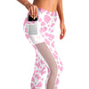 Baby Pink Leopard Mesh Panel Side Pockets Leggings (FWS)