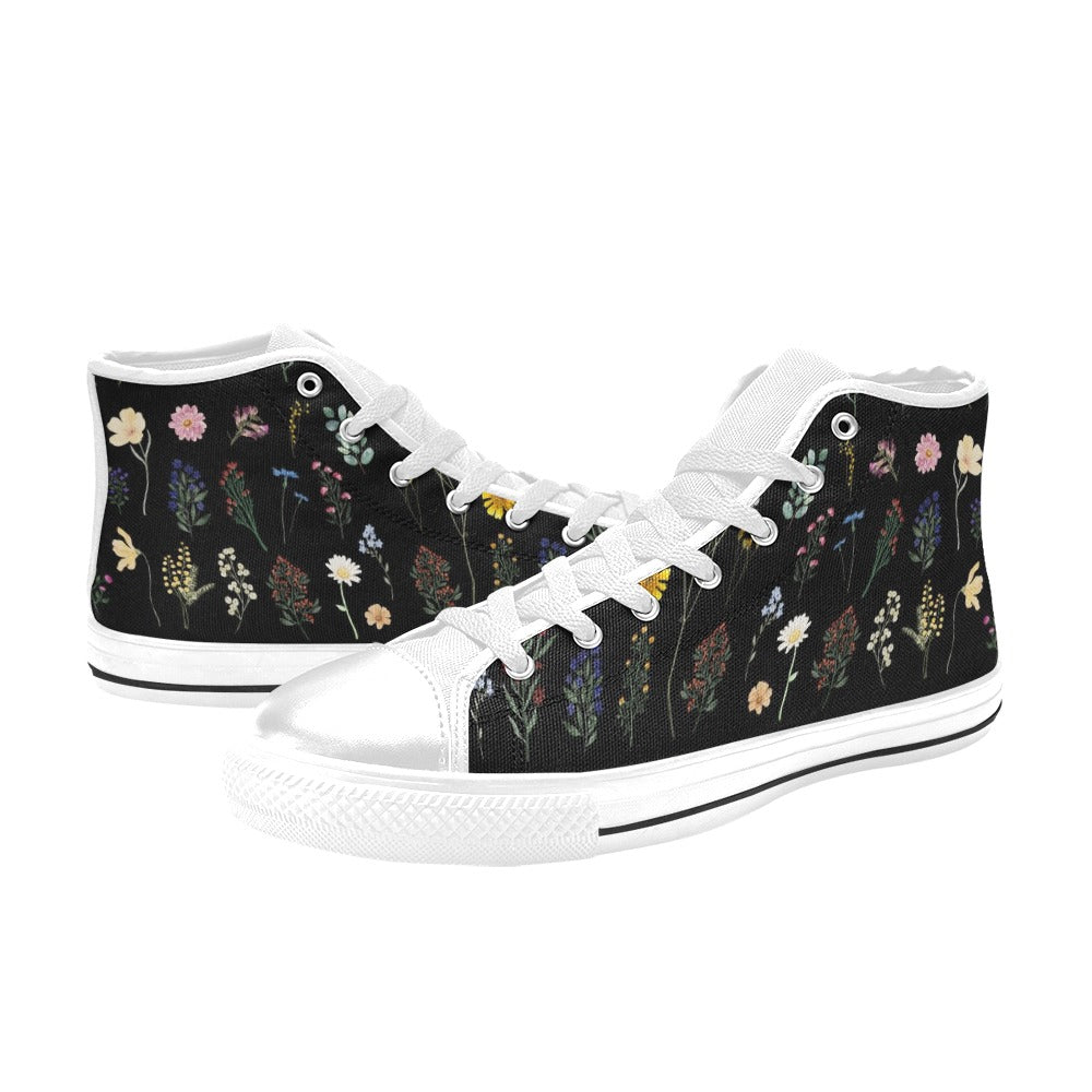 Wildflowers Black High Top Women's Shoes