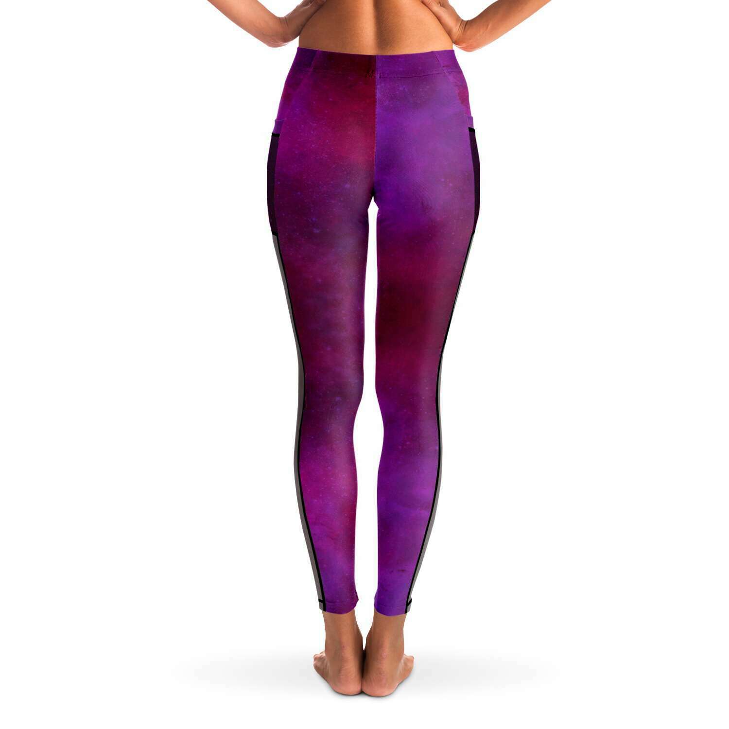 Pink Night Sky Mesh Panel Side Pockets Leggings (FWS)