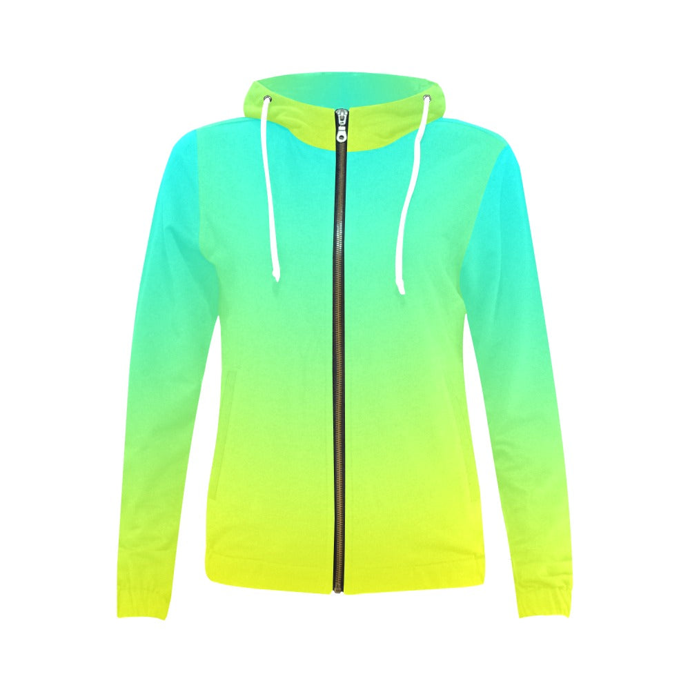 Ombre Aqua Yellow Full Zip Hoodie up to 2 XL