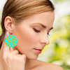 Yellow Frangipanis Aqua Round Wooden Earrings (FWS)