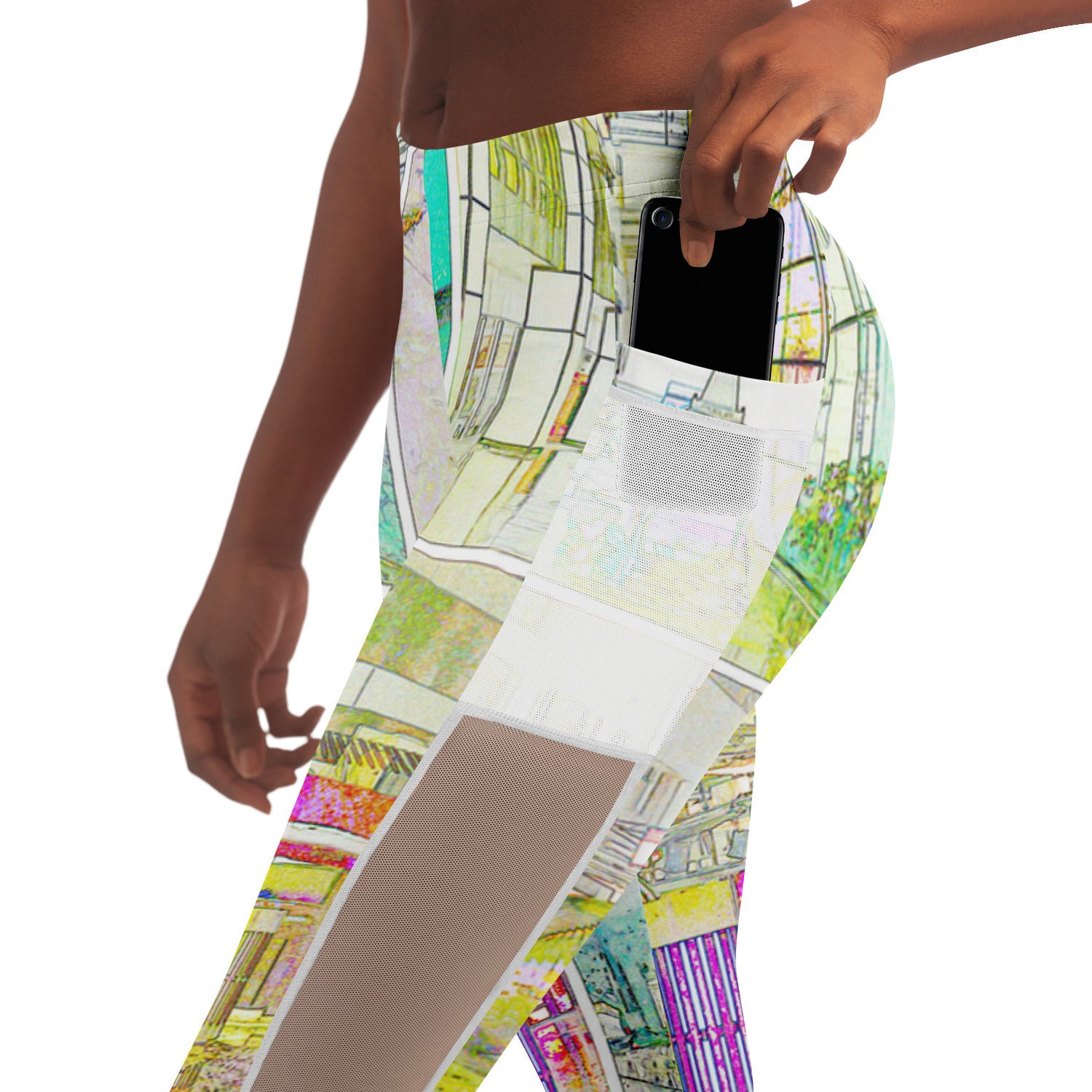 City Watercolour Mesh Panel Side Pockets Leggings (FWS)