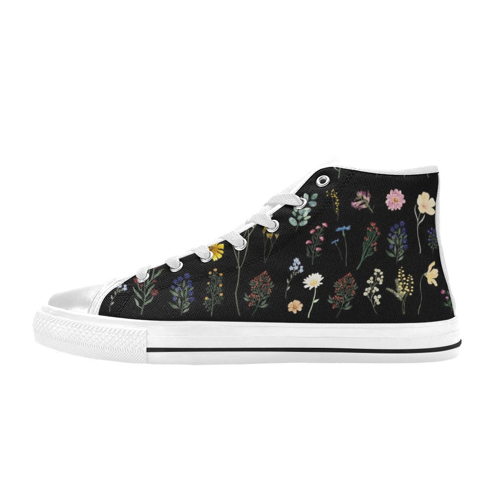 Wildflowers Black High Top Women's Shoes