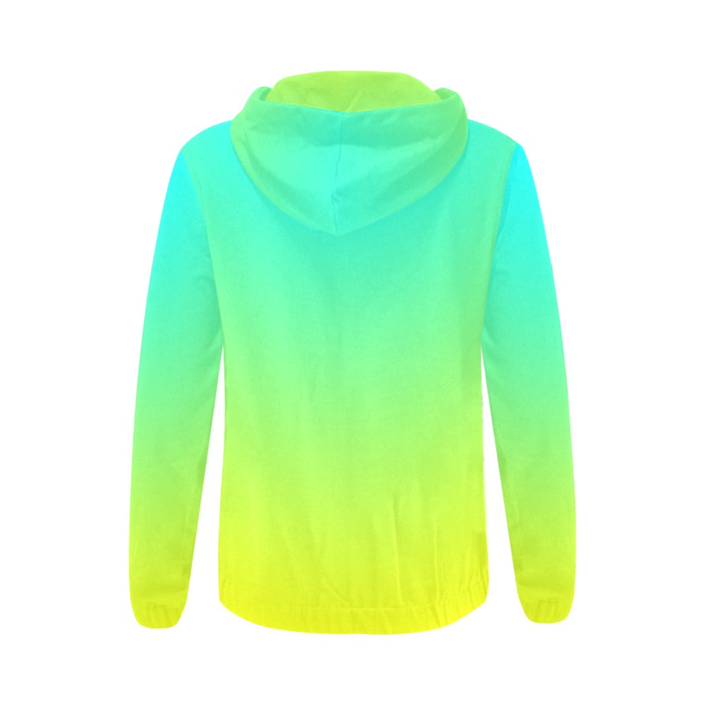 Ombre Aqua Yellow Full Zip Hoodie up to 2 XL