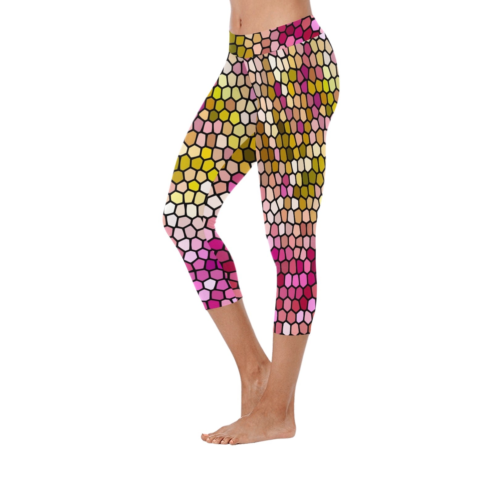 Pink Dahlia Stained Glass Capri Leggings up to 5 XL