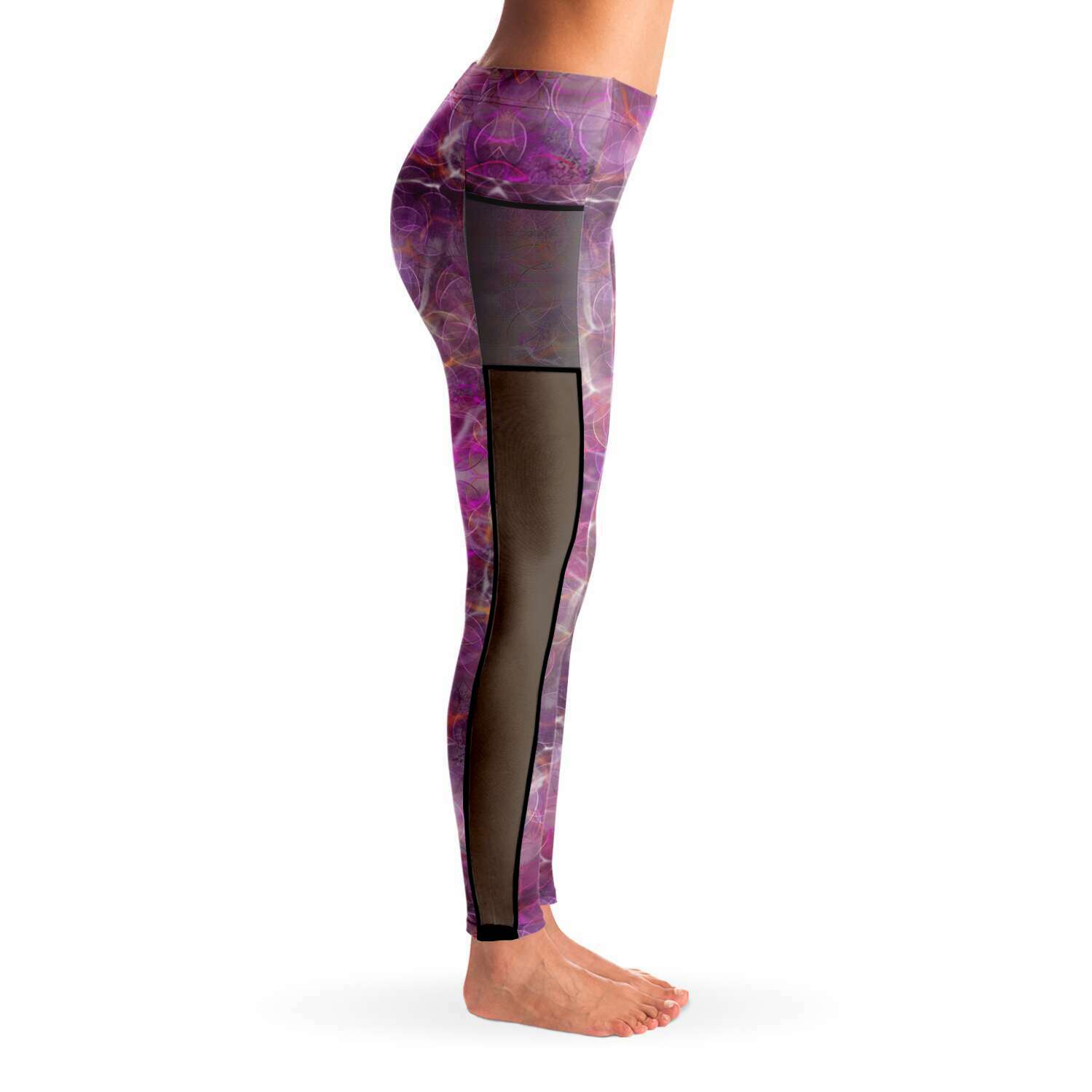 Pink Circles Mesh Panel Side Pockets Leggings (FWS)