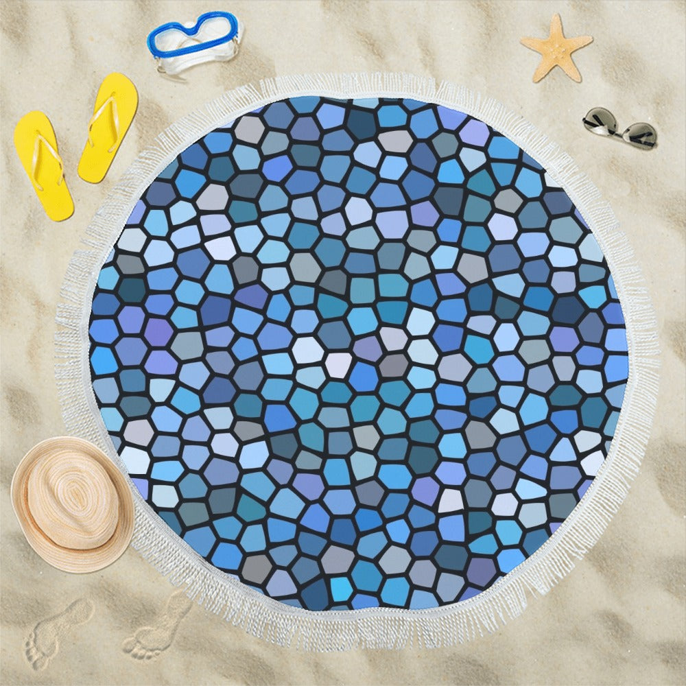 Black and Blue Stained Glass Circular Beach Shawl / Blanket (FWS)