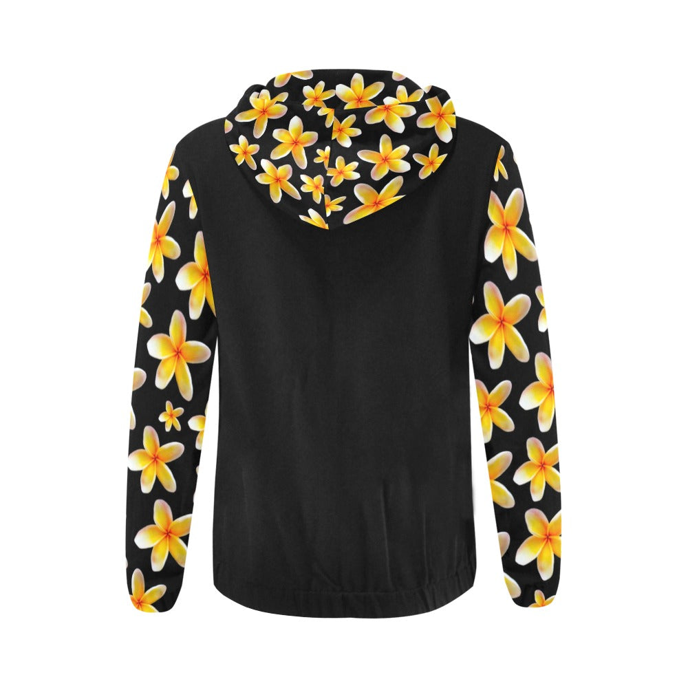 Yellow Frangipanis Black Full Zip Hoodie up to 2 XL