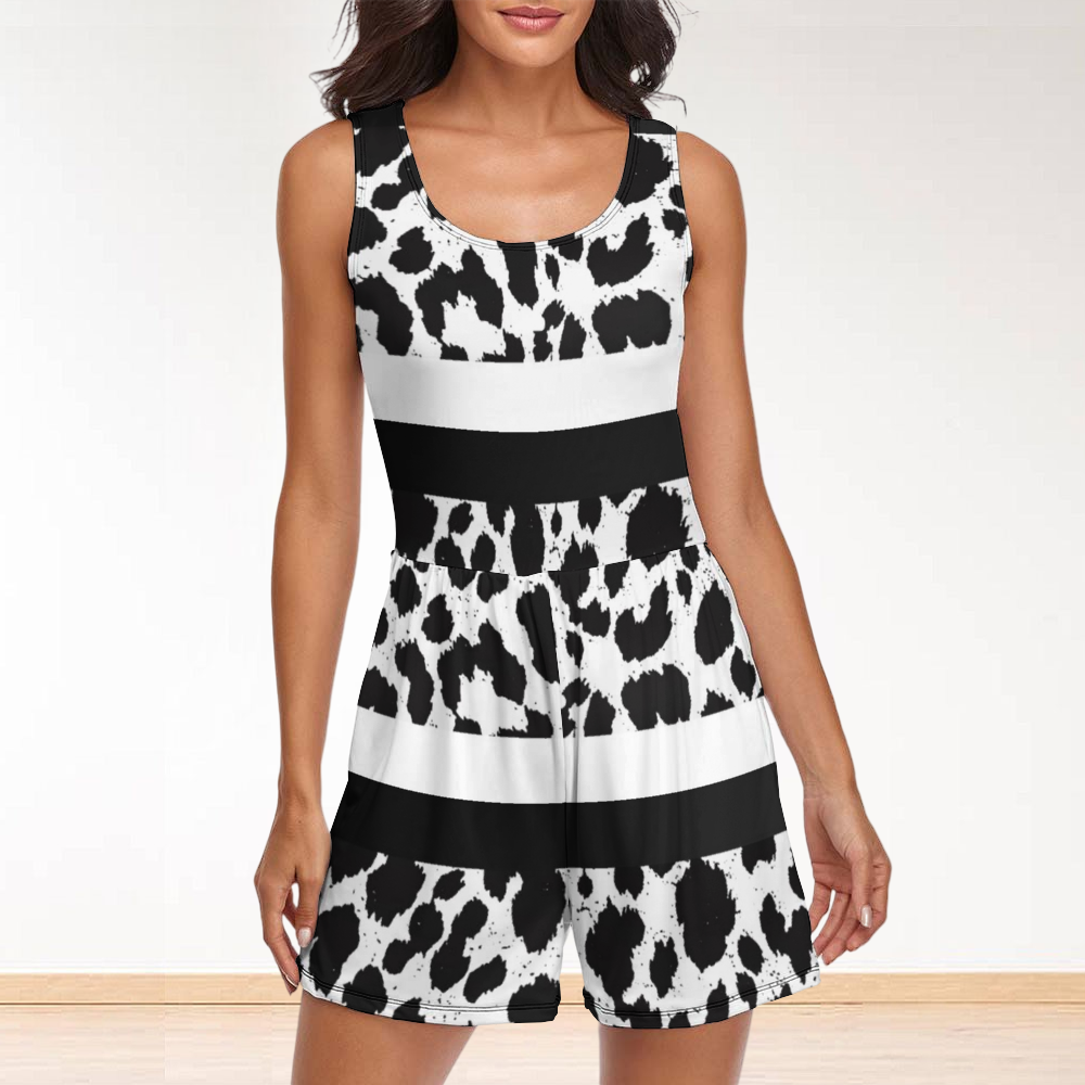 Black & White Leopard Stripes Jumpsuit with Pockets up to 2 XL (FWS)