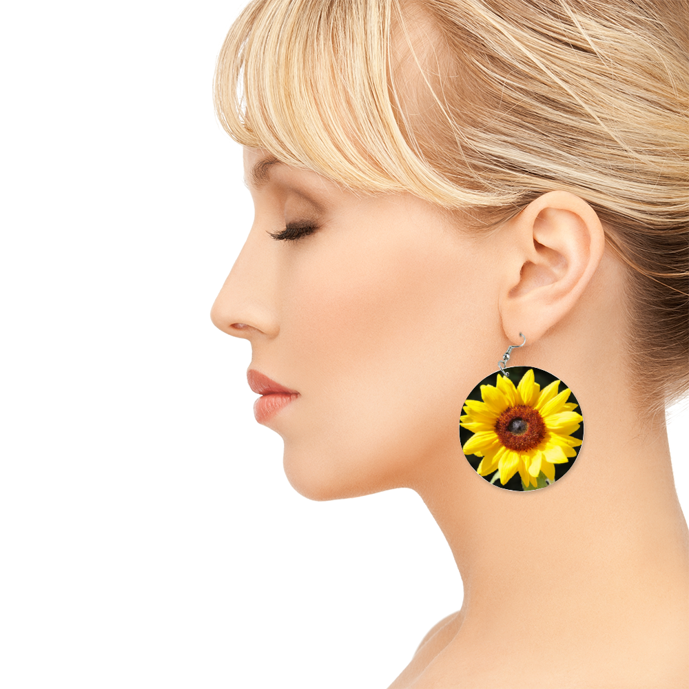 New Sunflower Round Wooden Earrings (FWS)