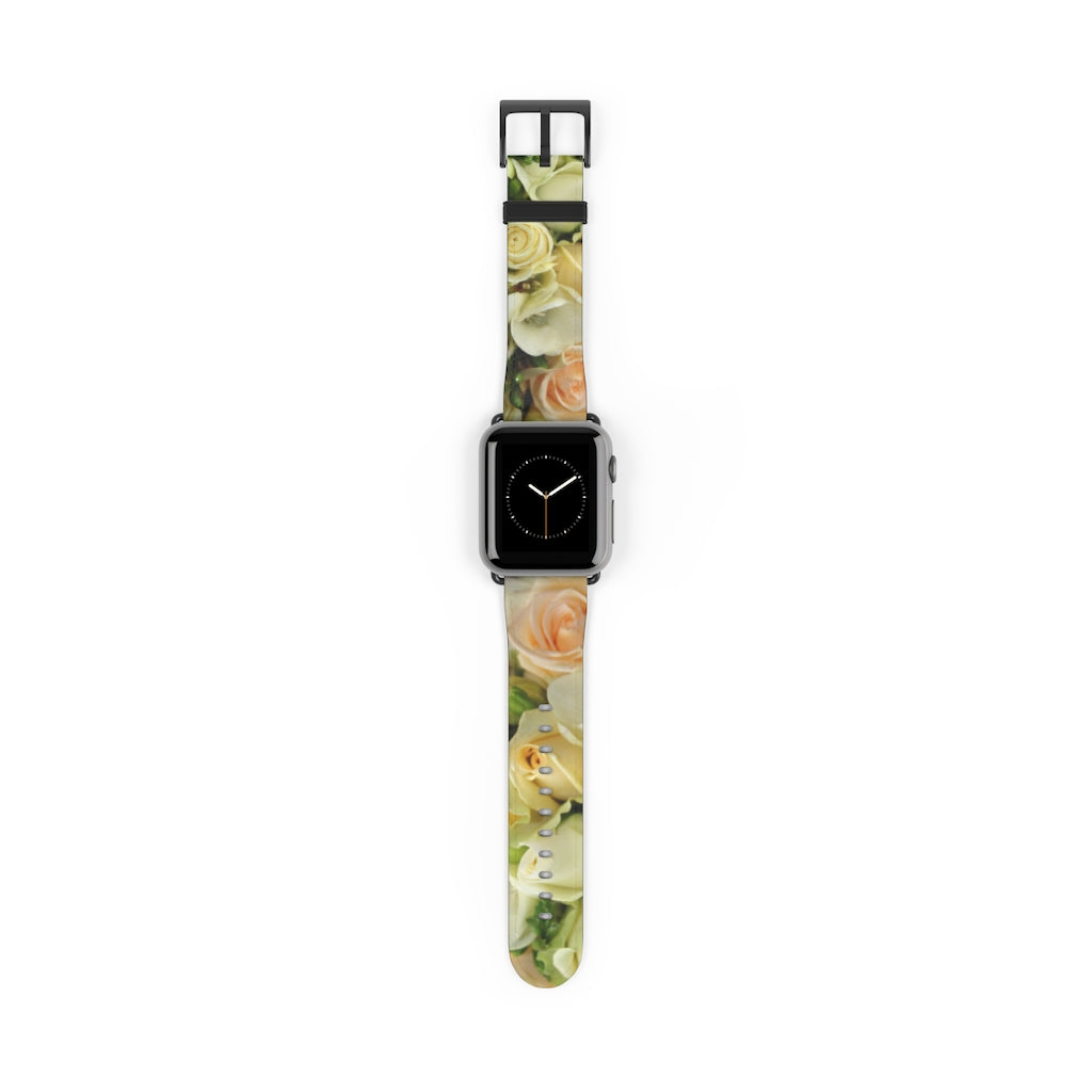 Cream Roses Apple iWatch Replacement Strap Vegan Leather (FWS)