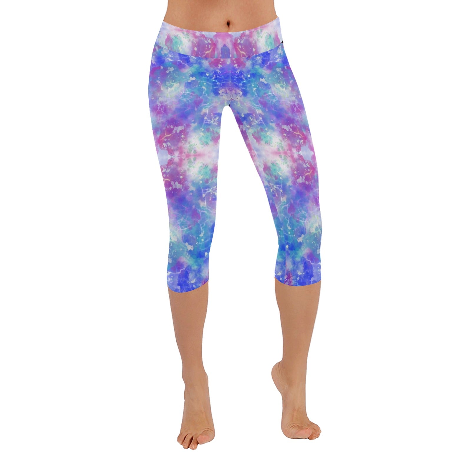 Blue Pink Aqua Capri Leggings up to 5 XL