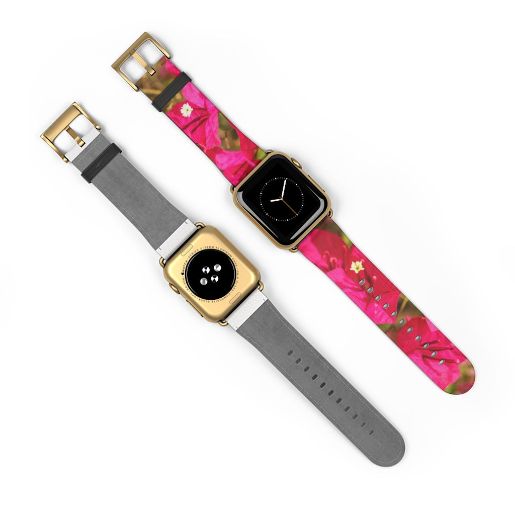 Crimson Bougainvillea Apple iWatch Strap Vegan Leather