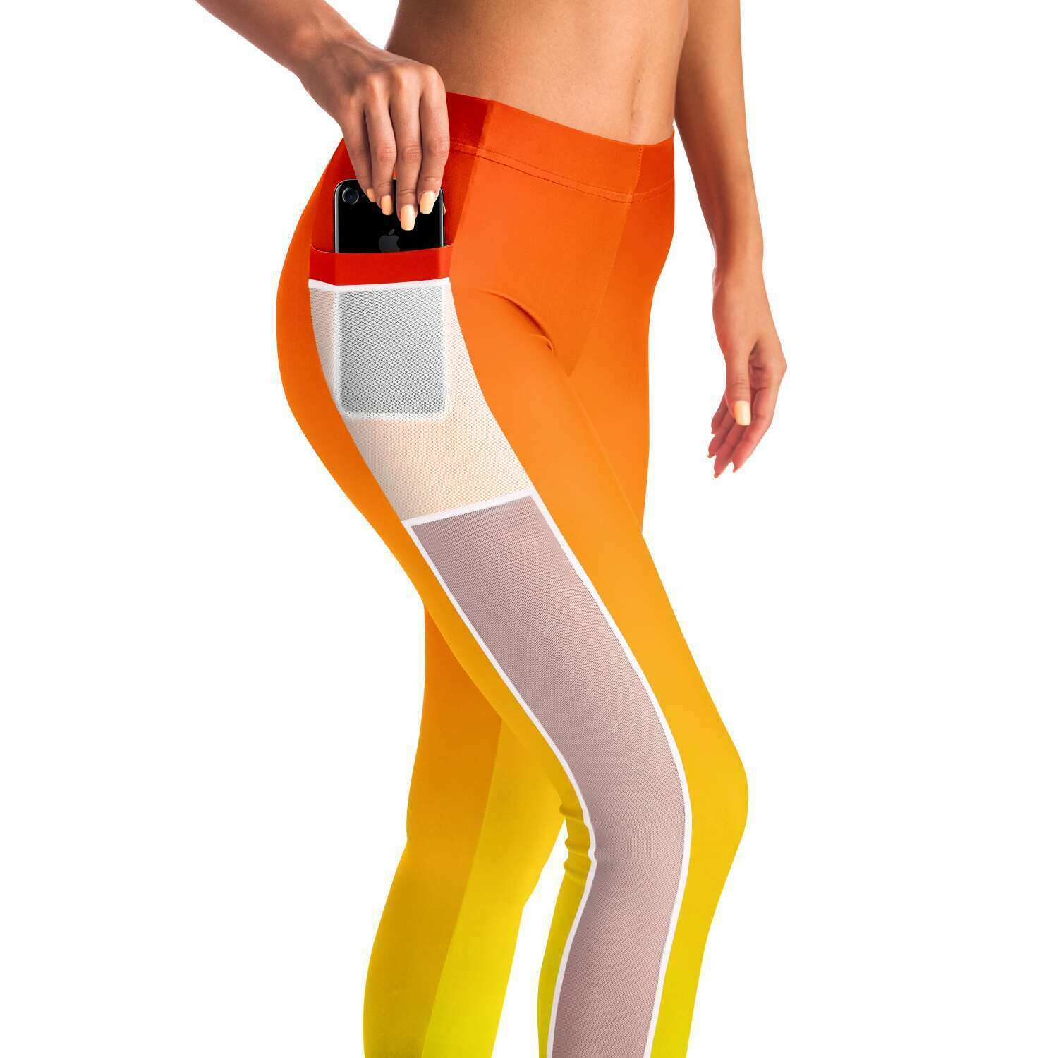 Ombre Orange Yellow Mesh Panel Side Pockets Leggings (FWS)