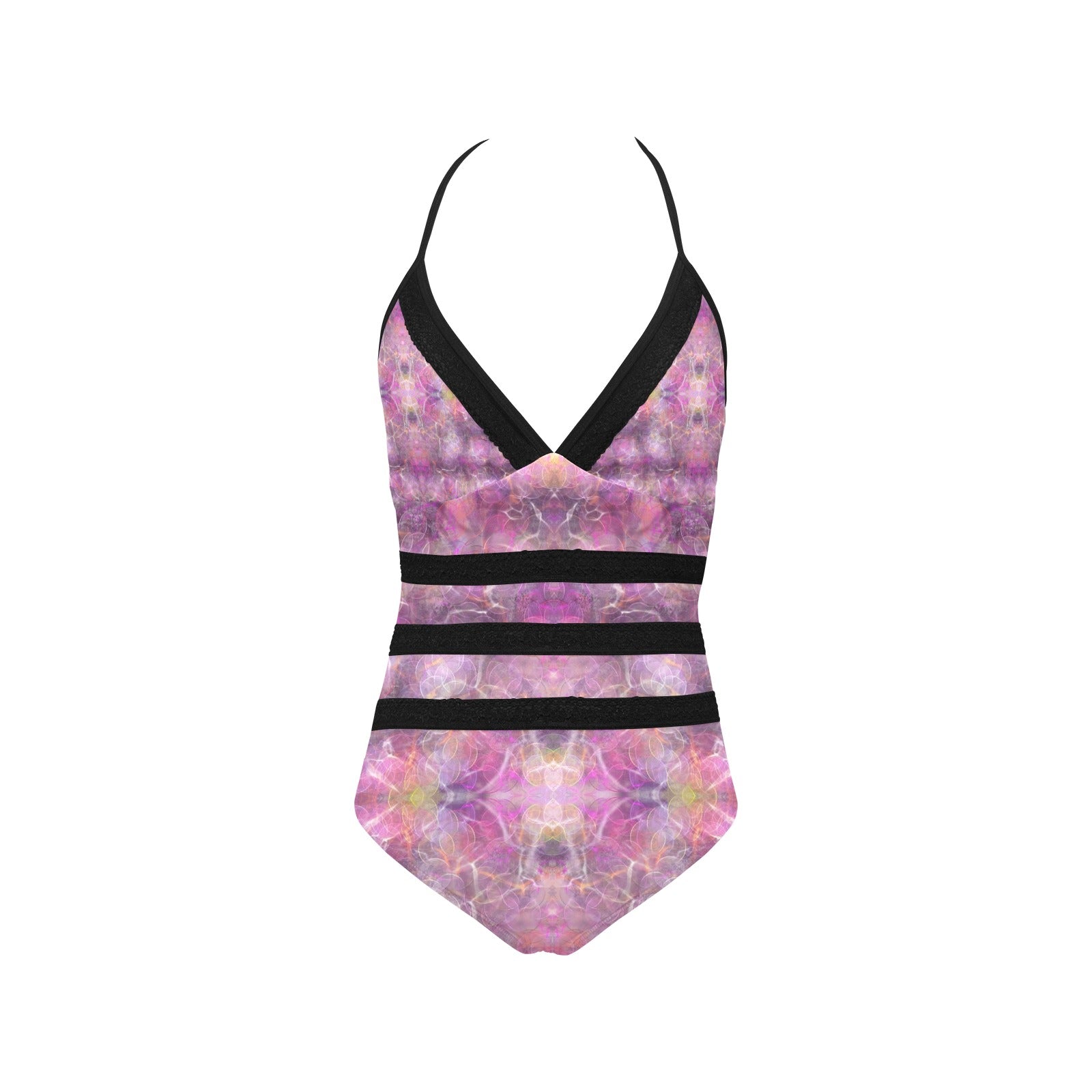 Pink Circles Lace Band Embossing Swimsuit up to 4 XL (FWS)