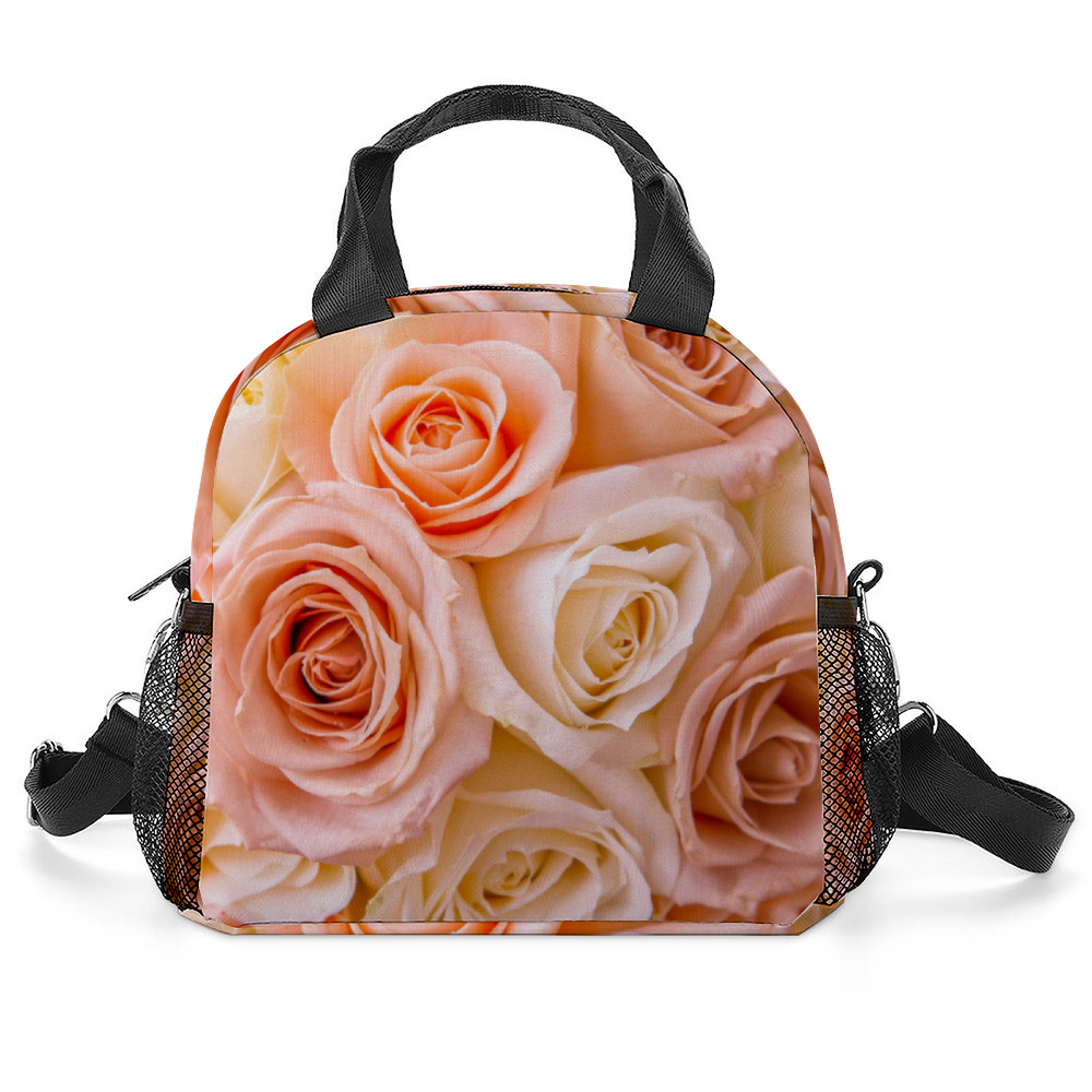 Pinky Roses Insulated Lunch Bag with Handles & Shoulder Strap