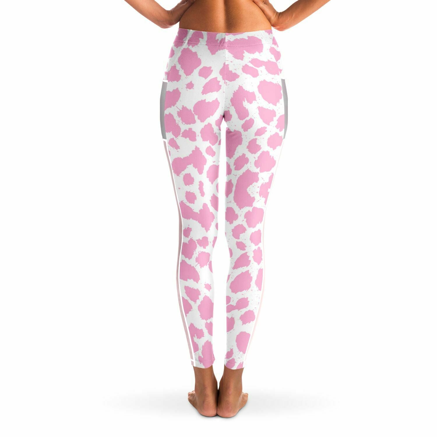 Baby Pink Leopard Mesh Panel Side Pockets Leggings (FWS)