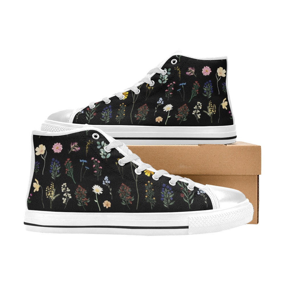 Wildflowers Black High Top Women's Shoes