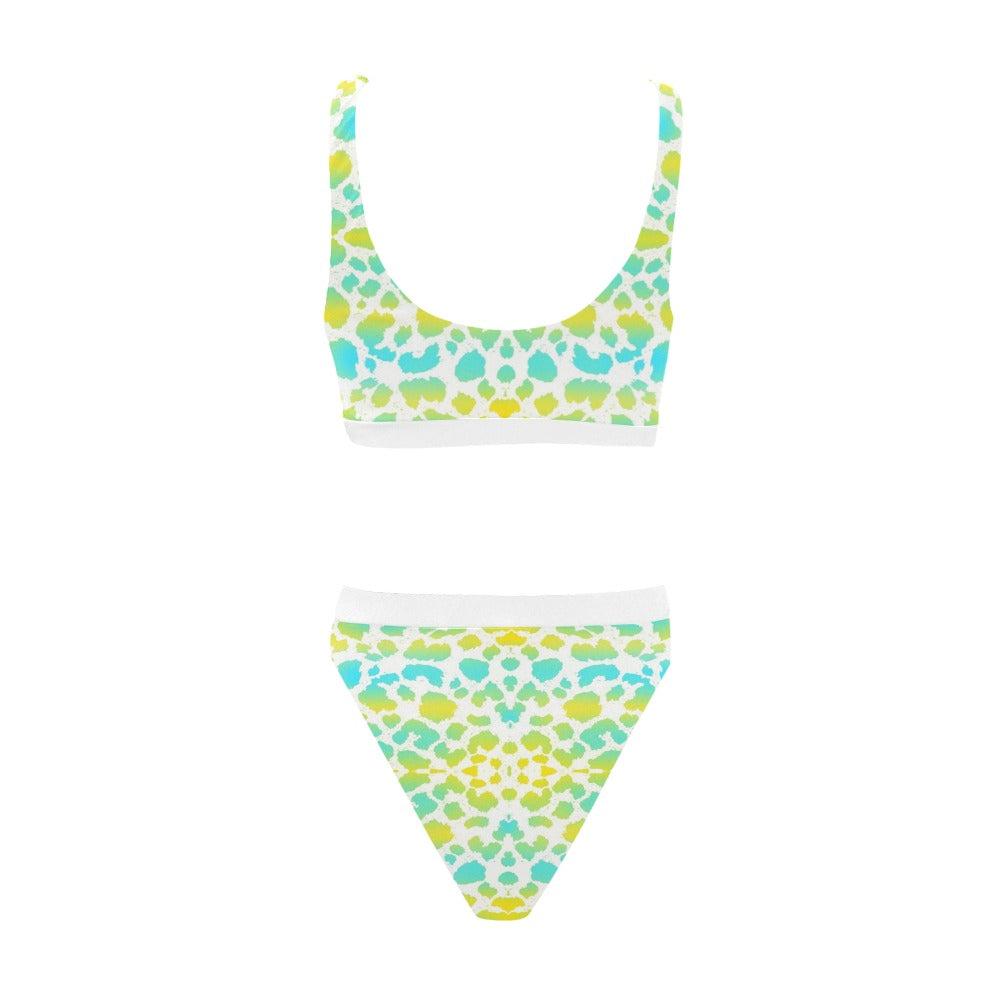 Yellow Aqua Spots Sport Top & High-Waisted Bikini up to 5 XL (FWS)