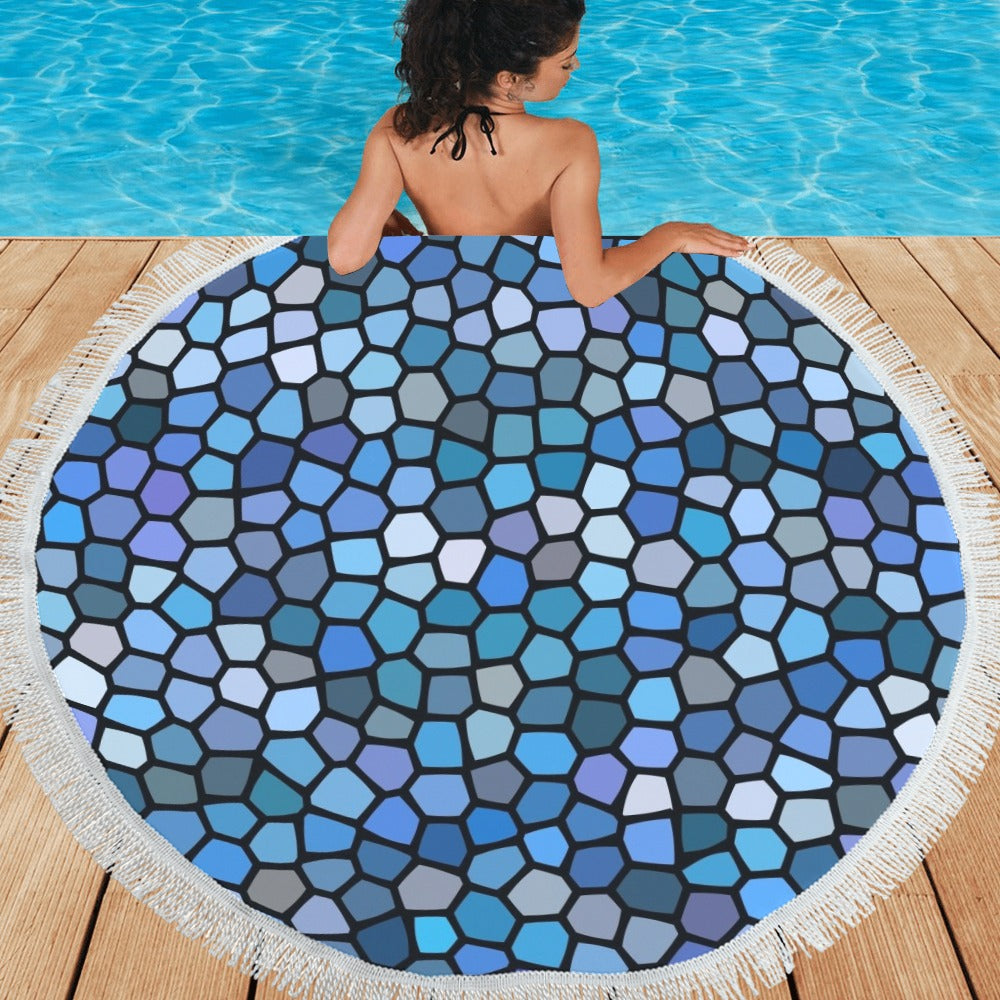 Black and Blue Stained Glass Circular Beach Shawl / Blanket (FWS)