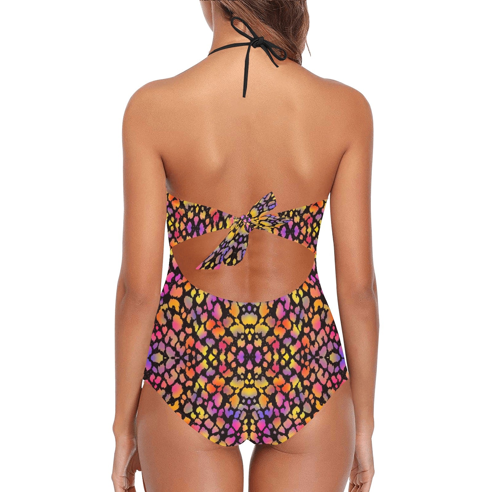 Black Pinky Leopard Lace Band Embossing Swimsuit up to 4 XL (FWS)