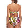 Pink Dahlia Stained Glass Lace Band Embossing Swimsuit (FWS)