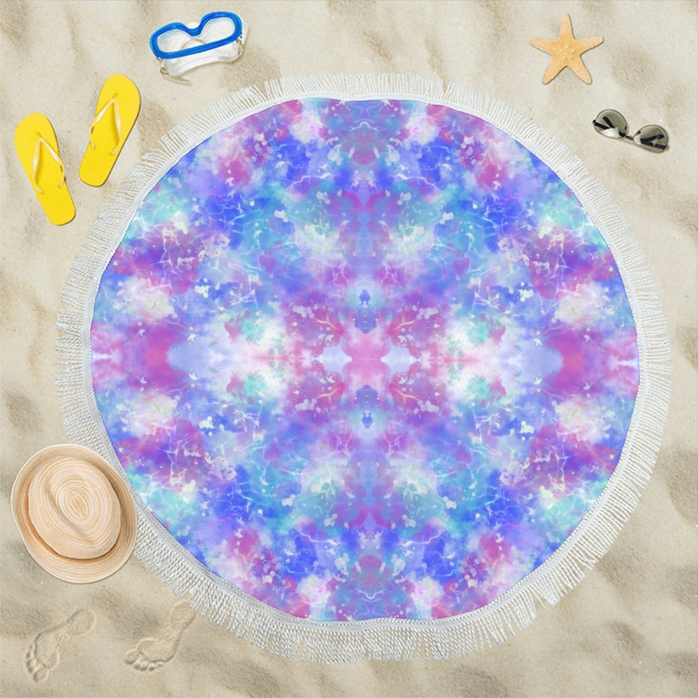 Blue Pink Aqua Circular Beach Shawl / Blanket (FWS)