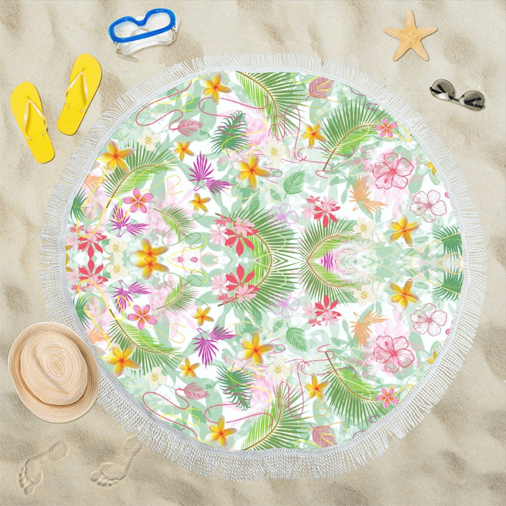 Hawaiian Green Circular Beach Shawl / Blanket (FWS) 3