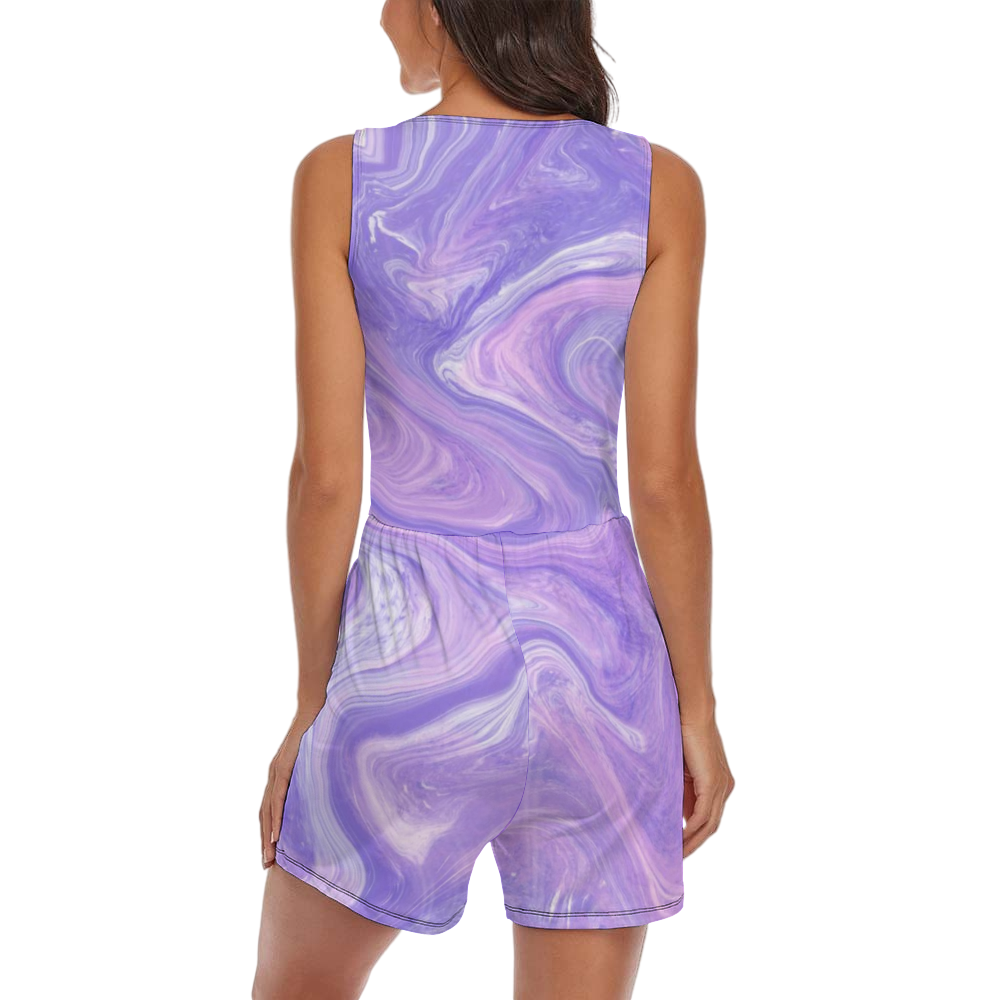 Purple Liquid Short Jumpsuit with Pockets up to 2 XL (FWS)