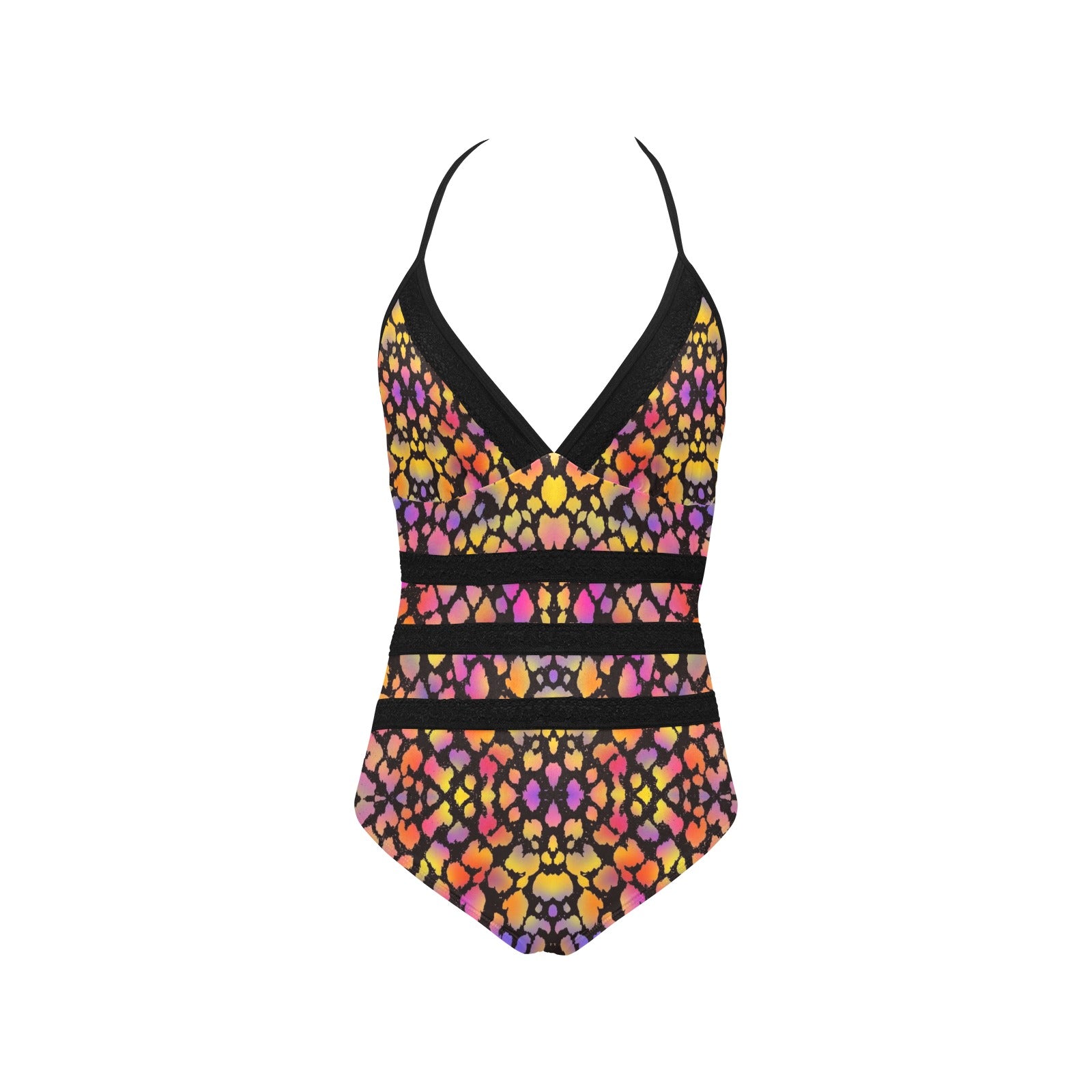 Black Pinky Leopard Lace Band Embossing Swimsuit up to 4 XL (FWS)