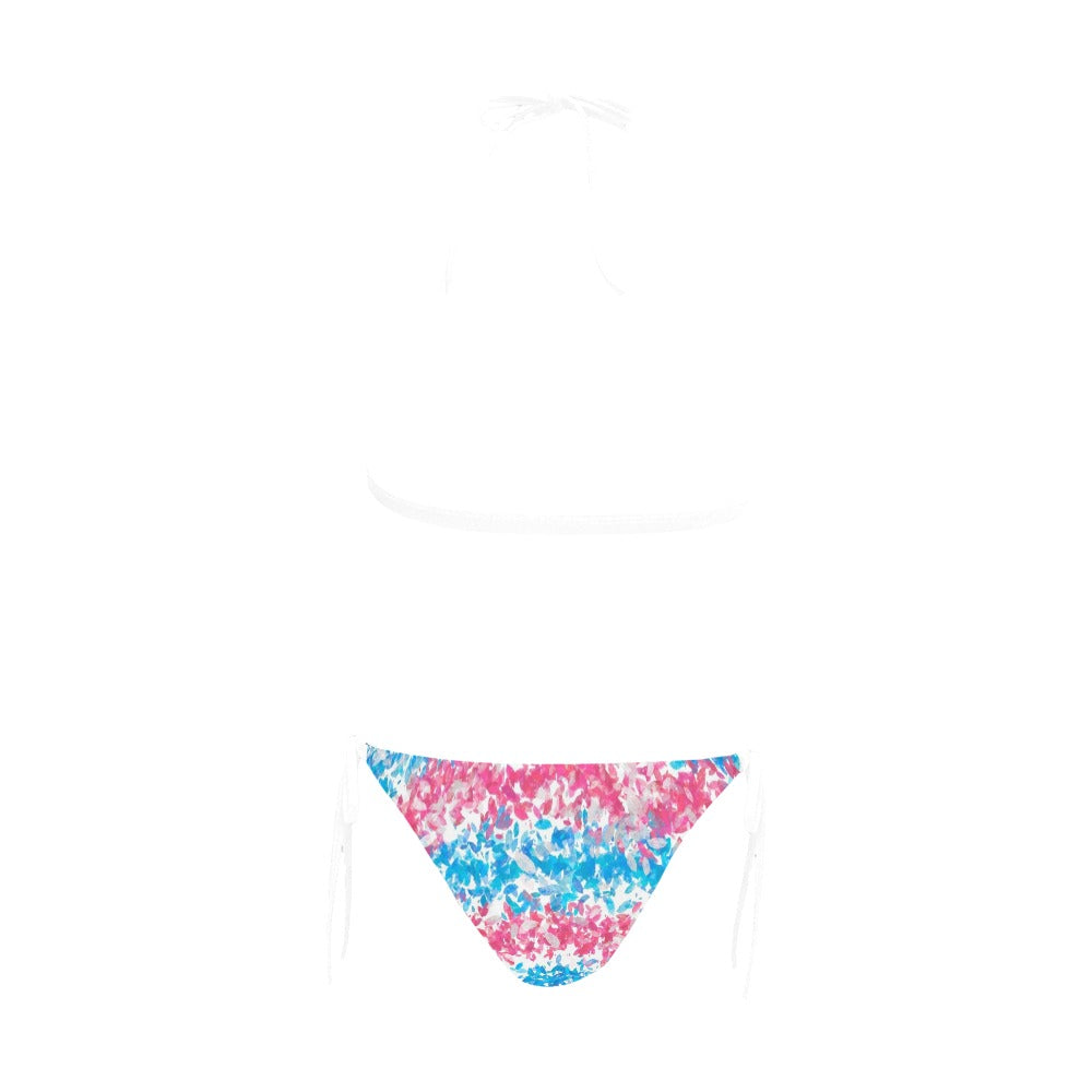 Pink n Blue Stripey Halter Neck Bikini with Front Buckle up to 5 XL (FWS)